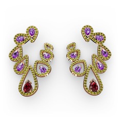 Garnet, ametist ve peridot 8 ayar rose altın küpe