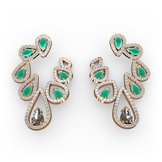 Ladonna Küpe - Dumanlı kuvars, kök zümrüt ve swarovski 8 ayar rose altın küpe #kzba87