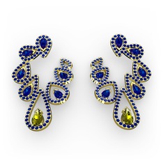 Peridot ve lab safir 14 ayar altın küpe