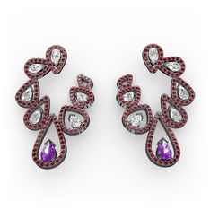 Ladonna Küpe - Ametist, swarovski ve garnet 925 ayar siyah rodyum kaplama gümüş küpe #l4v8bu