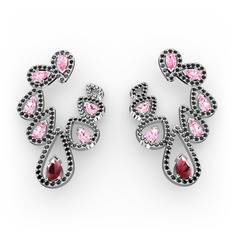 Ladonna Küpe - Kök yakut, pembe kuvars ve siyah zirkon 8 ayar beyaz altın küpe #l5k4k1