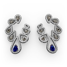 Ladonna Küpe - Lab safir, dumanlı kuvars ve swarovski 925 ayar siyah rodyum kaplama gümüş küpe #lckpp0
