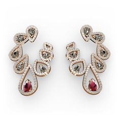Kök yakut, dumanlı kuvars ve swarovski 8 ayar rose altın küpe
