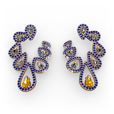 Ladonna Küpe - Sitrin, dumanlı kuvars ve lab safir 8 ayar rose altın küpe #ldb3bv