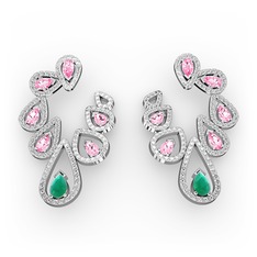 Ladonna Küpe - Kök zümrüt, pembe kuvars ve pırlanta 14 ayar beyaz altın küpe (2.882 karat) #ljsyh1