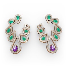 Ladonna Küpe - Ametist, kök zümrüt ve swarovski 14 ayar rose altın küpe #lnldx7
