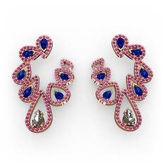 Dumanlı kuvars, lab safir ve rodolit garnet 14 ayar rose altın küpe