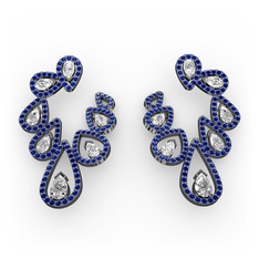 Ladonna Küpe - Swarovski ve lab safir 925 ayar siyah rodyum kaplama gümüş küpe #lrlhiu