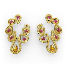 Ladonna Küpe - Sitrin ve kök yakut 925 ayar altın kaplama gümüş küpe #lubk9g