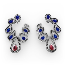 Ladonna Küpe - Kök yakut, lab safir ve siyah zirkon 8 ayar beyaz altın küpe #lw0h12