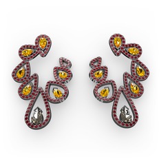 Ladonna Küpe - Dumanlı kuvars, sitrin ve garnet 925 ayar siyah rodyum kaplama gümüş küpe #mamlwh