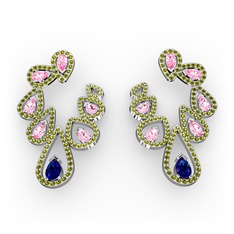 Ladonna Küpe - Lab safir, pembe kuvars ve peridot 14 ayar beyaz altın küpe #mbmdml