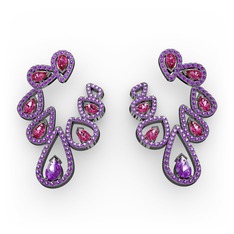 Ladonna Küpe - Ametist ve rodolit garnet 925 ayar siyah rodyum kaplama gümüş küpe #mfth7y