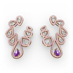 Ladonna Küpe - Ametist, swarovski ve pembe kuvars 8 ayar rose altın küpe #mi8b59