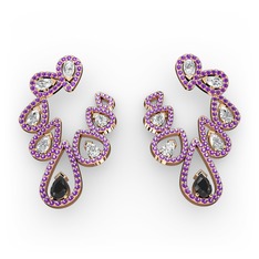 Ladonna Küpe - Siyah zirkon, swarovski ve ametist 18 ayar rose altın küpe #mm2bbk
