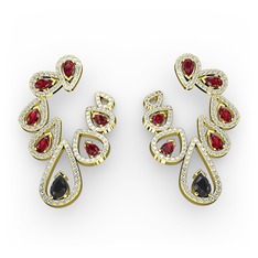 Ladonna Küpe - Siyah zirkon, garnet ve beyaz zirkon 14 ayar altın küpe #mmhtbn