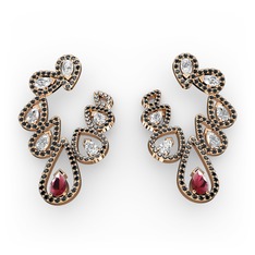 Ladonna Küpe - Kök yakut, swarovski ve siyah zirkon 14 ayar rose altın küpe #mo5l4y