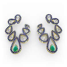 Ladonna Küpe - Kök zümrüt, swarovski ve lab safir 18 ayar altın küpe #msldfl