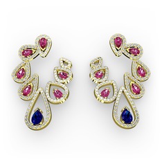 Ladonna Küpe - Lab safir, rodolit garnet ve pırlanta 18 ayar altın küpe (2.882 karat) #n1likd