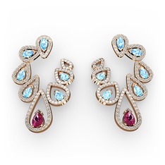 Ladonna Küpe - Rodolit garnet, akuamarin ve pırlanta 18 ayar rose altın küpe (2.882 karat) #n1vm6b