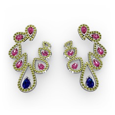 Ladonna Küpe - Lab safir, rodolit garnet ve peridot 14 ayar beyaz altın küpe #n202mf