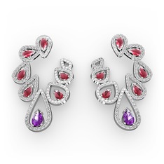 Ladonna Küpe - Ametist, kök yakut ve pırlanta 14 ayar beyaz altın küpe (2.882 karat) #nenpsc