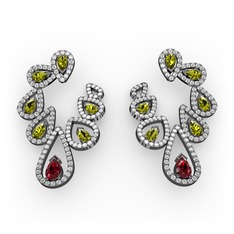 Ladonna Küpe - Garnet, peridot ve beyaz zirkon 925 ayar siyah rodyum kaplama gümüş küpe #nle47c