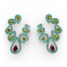 Ladonna Küpe - Garnet, peridot ve yeşil kuvars 8 ayar beyaz altın küpe #nzm5jl