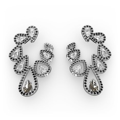 Ladonna Küpe - Dumanlı kuvars, swarovski ve siyah zirkon 8 ayar beyaz altın küpe #o0u42h