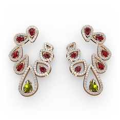 Ladonna Küpe - Peridot, garnet ve pırlanta 14 ayar rose altın küpe (2.882 karat) #o1ett6