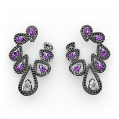 Ladonna Küpe - Swarovski, ametist ve siyah zirkon 925 ayar siyah rodyum kaplama gümüş küpe #o7p9yt