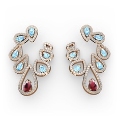 Ladonna Küpe - Kök yakut, akuamarin ve beyaz zirkon 925 ayar rose altın kaplama gümüş küpe #o9rd9s