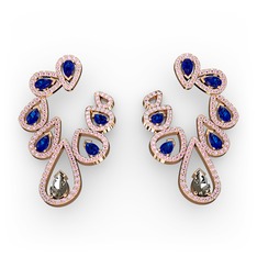 Ladonna Küpe - Dumanlı kuvars, lab safir ve pembe kuvars 14 ayar rose altın küpe #oe1lkb