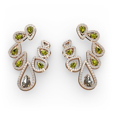 Dumanlı kuvars, peridot ve swarovski 14 ayar rose altın küpe