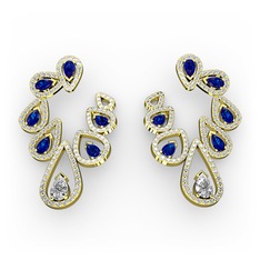 Swarovski, lab safir ve beyaz zirkon 14 ayar altın küpe