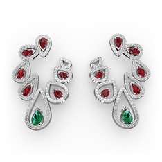 Ladonna Küpe - Yeşil kuvars, garnet ve swarovski 18 ayar beyaz altın küpe #p2uyo5