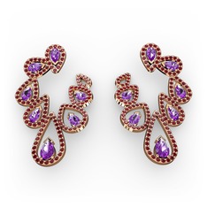 Ladonna Küpe - Ametist ve garnet 18 ayar rose altın küpe #p69b4i