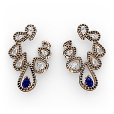 Ladonna Küpe - Lab safir, swarovski ve siyah zirkon 14 ayar rose altın küpe #p85mip