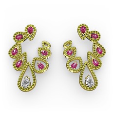 Ladonna Küpe - Swarovski, rodolit garnet ve peridot 14 ayar altın küpe #pb4oyh