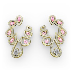 Ladonna Küpe - Swarovski, pembe kuvars ve beyaz zirkon 14 ayar altın küpe #pc3icx
