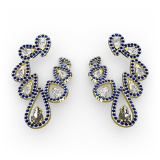 Ladonna Küpe - Dumanlı kuvars, swarovski ve lab safir 18 ayar altın küpe #pgdree
