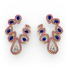 Swarovski, lab safir ve rodolit garnet 8 ayar altın küpe
