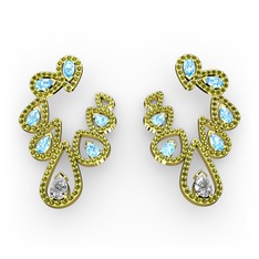 Swarovski, akuamarin ve peridot 14 ayar altın küpe