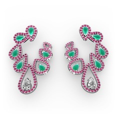 Swarovski, kök zümrüt ve rodolit garnet 925 ayar gümüş küpe