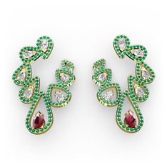 Ladonna Küpe - Kök yakut, swarovski ve yeşil kuvars 8 ayar altın küpe #q7pms3