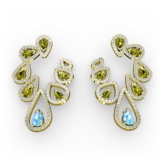 Akuamarin, peridot ve pırlanta 8 ayar altın küpe (2.882 karat)
