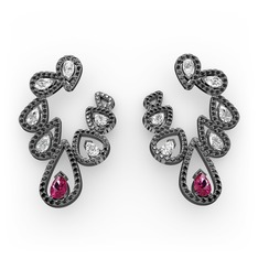 Ladonna Küpe - Rodolit garnet, swarovski ve siyah zirkon 925 ayar siyah rodyum kaplama gümüş küpe #qnuhst