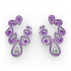 Ladonna Küpe - Beyaz zirkon ve ametist 8 ayar beyaz altın küpe #qv6dft