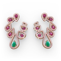 Ladonna Küpe - Kök zümrüt, rodolit garnet ve pembe kuvars 18 ayar rose altın küpe #qxsf8w