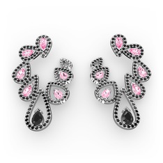 Ladonna Küpe - Siyah zirkon ve pembe kuvars 8 ayar beyaz altın küpe #qzm5nh